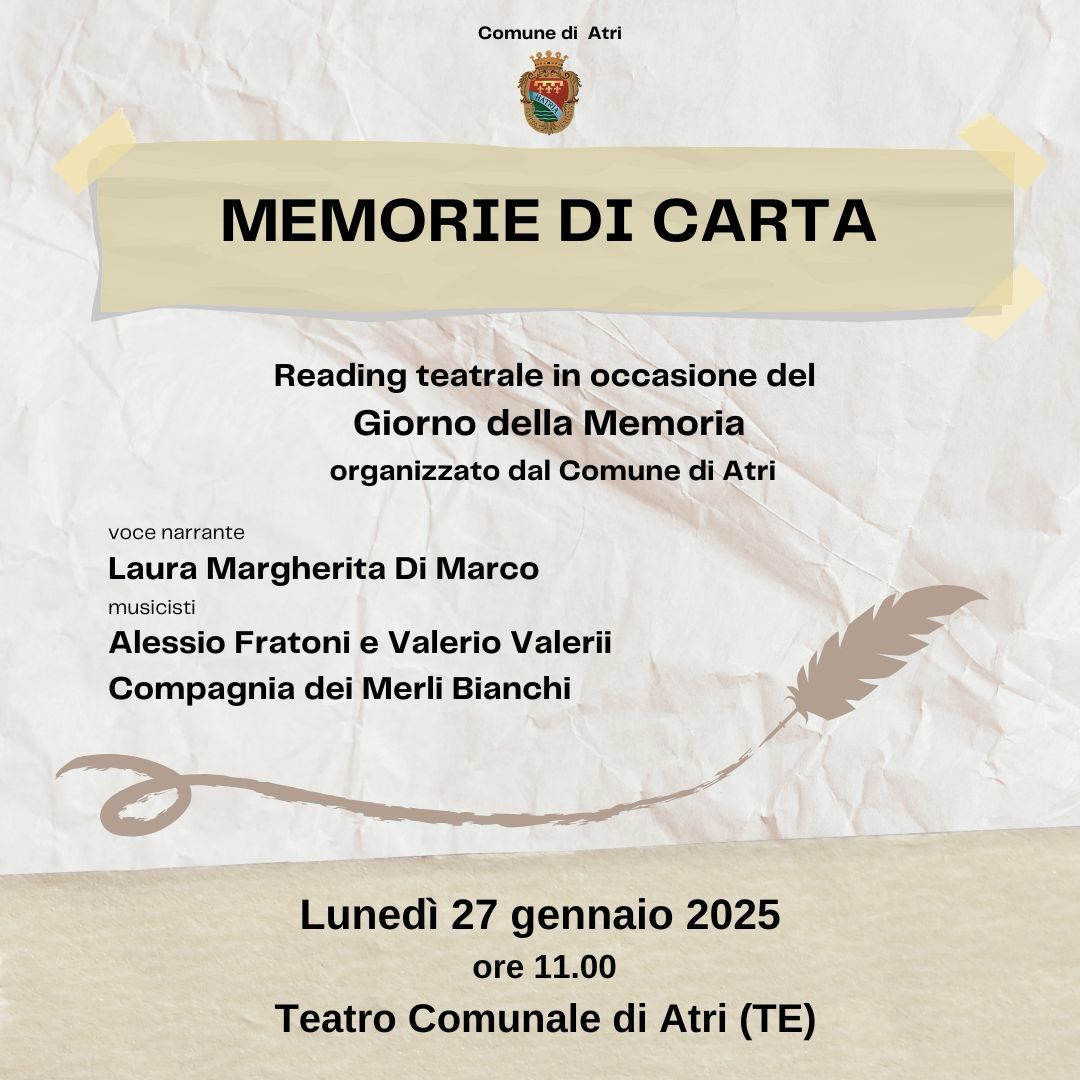 “Memorie di carta”. Reading teatrale per il Giorno della Memoria